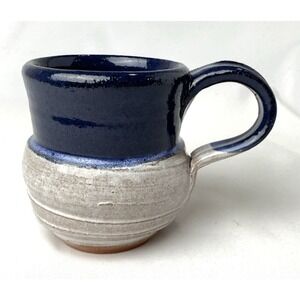 Studio Art Pottery Mug Blue White Handmade w/Maker's Mark Artisan Craft Coffee